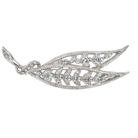 Silver-Tone Pave Crystal Accent Filigree Leaf Pin - Picture 1 of 2
